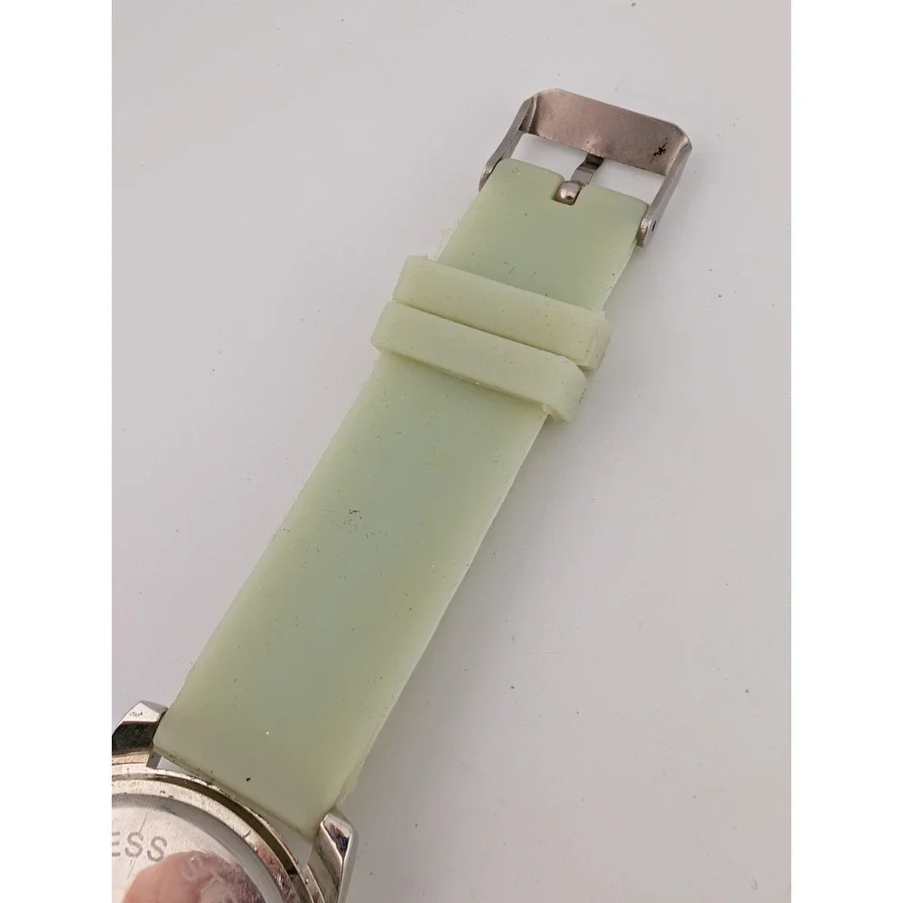 Geneva Watch Women 36mm Silver Case Light Green Silicone Band- New Battery